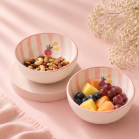 Athena Home Ceramic Bowl Set of 2 | Handpainted Strawberry Dessert & Snack Bowls | Premium Serving Bowls | 400 ml