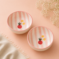 Athena Home Ceramic Bowl Set of 2 | Handpainted Strawberry Dessert & Snack Bowls | Premium Serving Bowls | 400 ml