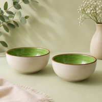 Athena Home Ceramic Bowl Set of 2 | Handpainted Kiwi Dessert & Snack Bowls | Premium Serving Bowls | 400 ml