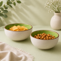Athena Home Ceramic Bowl Set of 2 | Handpainted Kiwi Dessert & Snack Bowls | Premium Serving Bowls | 400 ml
