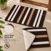 Athena Home Ultra Soft Microfiber Bath Mat Set of 2 | Anti-Skid, Super Absorbent & Quick Dry Bathroom Floor Mats | Brown Striped
