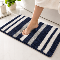 Athena Home Ultra Soft Microfiber Bath Mat Set of 2 | Anti-Skid, Super Absorbent & Quick Dry Bathroom Floor Mats | Navy Blue Striped