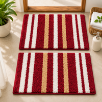 Athena Home Ultra Soft Microfiber Bath Mat Set of 2 | Anti-Skid, Super Absorbent & Quick Dry Bathroom Floor Mats | Red Striped