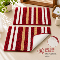Athena Home Ultra Soft Microfiber Bath Mat Set of 2 | Anti-Skid, Super Absorbent & Quick Dry Bathroom Floor Mats | Red Striped