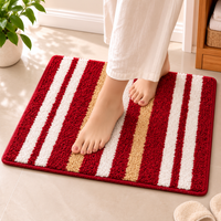 Athena Home Ultra Soft Microfiber Bath Mat Set of 2 | Anti-Skid, Super Absorbent & Quick Dry Bathroom Floor Mats | Red Striped