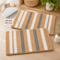 Athena Home Ultra Soft Microfiber Bath Mat Set of 2 | Anti-Skid, Super Absorbent & Quick Dry Bathroom Floor Mats | Beige Striped