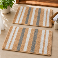 Athena Home Ultra Soft Microfiber Bath Mat Set of 2 | Anti-Skid, Super Absorbent & Quick Dry Bathroom Floor Mats | Beige Striped