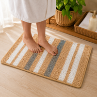 Athena Home Ultra Soft Microfiber Bath Mat Set of 2 | Anti-Skid, Super Absorbent & Quick Dry Bathroom Floor Mats | Beige Striped