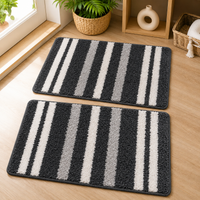 Athena Home Ultra Soft Microfiber Bath Mat Set of 2 | Anti-Skid, Super Absorbent & Quick Dry Bathroom Floor Mats | Dark Grey Striped