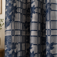 Athena Home Sheer Window Curtains Set of 2 | Floral Printed Transparent Curtains with Eyelet Rings | Navy Blue | 7 Feet
