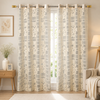 Athena Home Sheer Window Curtains Set of 2 | Floral Printed Transparent Curtains with Eyelet Rings | Cream | 7 Feet