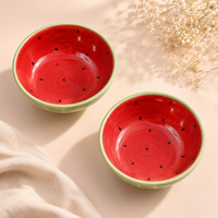 Athena Home Ceramic Serving Bowl Set of 2 | Hand-Painted Watermelon Design Bowls