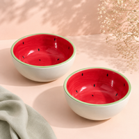 Athena Home Ceramic Serving Bowl Set of 2 | Hand-Painted Watermelon Design Bowls
