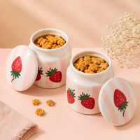 Athena Home Ceramic Airtight Storage Jar Set of 2 | Hand-Painted Strawberry Kitchen Canisters with Lid