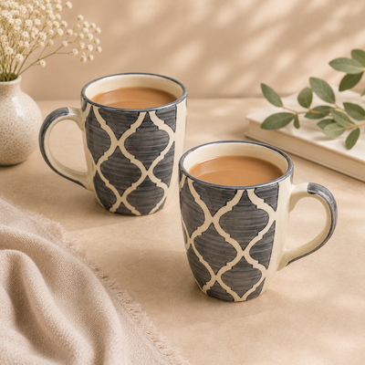 Athena Home Grey Mosaic Ceramic Coffee Mug Set of 2 | 300 ml