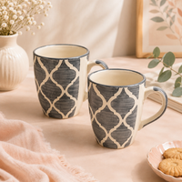 Athena Home Grey Mosaic Ceramic Coffee Mug Set of 2 | 300 ml