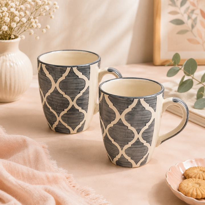 Athena Home Grey Mosaic Ceramic Coffee Mug Set of 2 | 300 ml