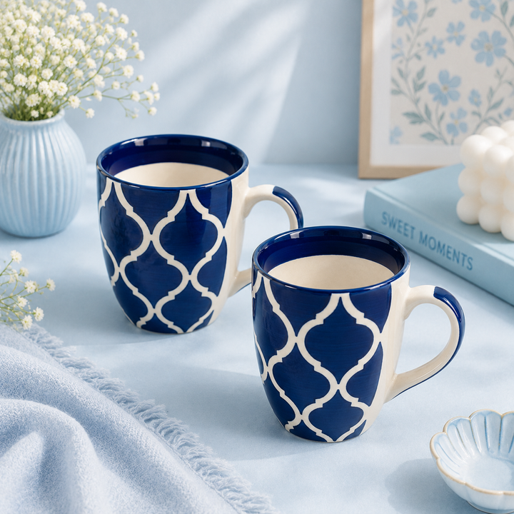 Athena Home Blue Mosaic Ceramic Coffee Mug Set of 2 | 300 ml