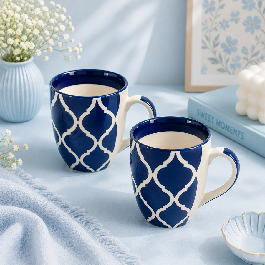 Athena Home Blue Mosaic Ceramic Coffee Mug Set of 2 | 300 ml | Buy 3 @ 999