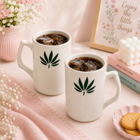 Athena Home Leaf Print Ceramic Mug Set of 2 | 500 ml