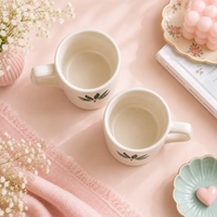 Athena Home Leaf Print Ceramic Mug Set of 2 | 500 ml