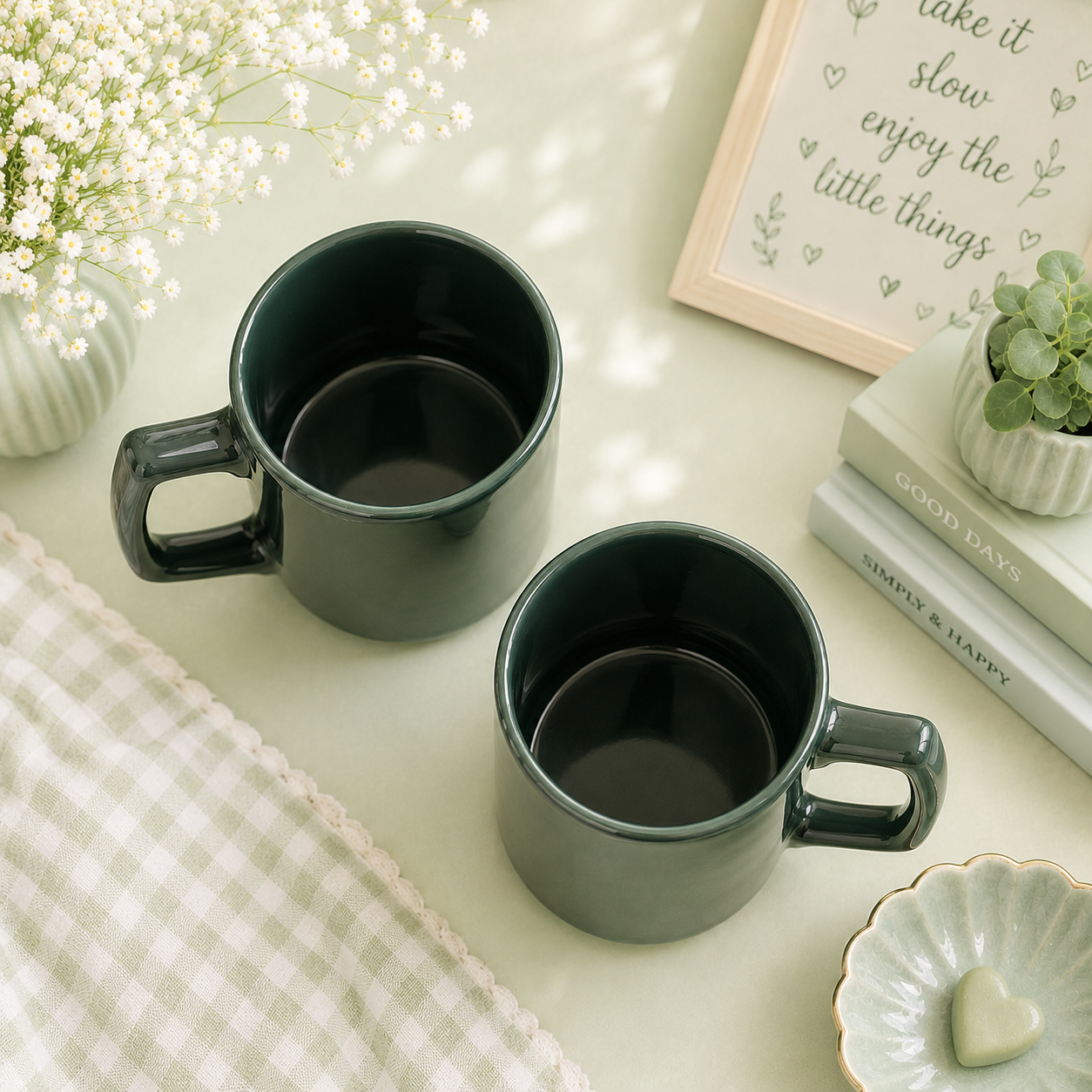 Athena Home Dark Green Ceramic Mug Set of 2 | 500 ml