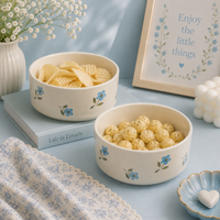 Athena Home Blue Floral Ceramic Bowl Set of 2 | 700 ml