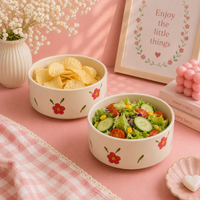 Athena Home Red Floral Ceramic Bowl Set of 2 |   700 ml each