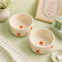 Athena Home Orange Floral Ceramic Bowl Set of 2 | 700 ml