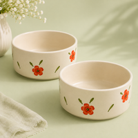 Athena Home Orange Floral Ceramic Bowl Set of 2 | 700 ml