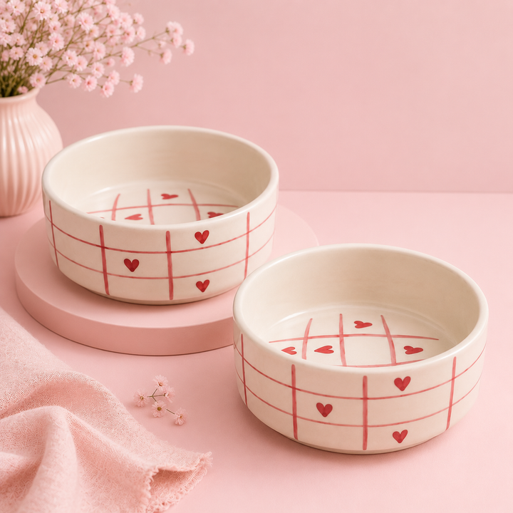 Athena Home Heart Print Ceramic Bowl Set of 2 | 700 ml