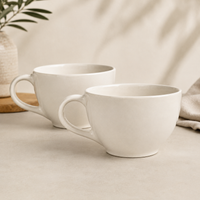 Athena Home Ceramic Coffee Cups Set of 2 | White | 300 ml