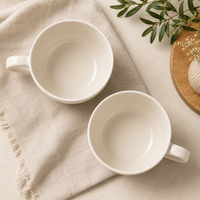 Athena Home Ceramic Coffee Cups Set of 2 | White | 300 ml