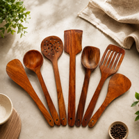 Athena Home Sheesham Wooden Kitchen Utensil Set | 7-Piece Cooking & Serving Spoon Set