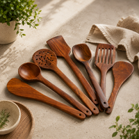 Athena Home Sheesham Wooden Kitchen Utensil Set | 7-Piece Cooking & Serving Spoon Set