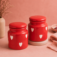 Athena Home Heart Print Ceramic Airtight Jar Set of 2 | Kitchen Storage Containers with Lid | 800 ml
