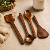 Athena Home Sheesham Wooden Kitchen Utensil Set | 4-Piece Cooking & Serving Spoon Set
