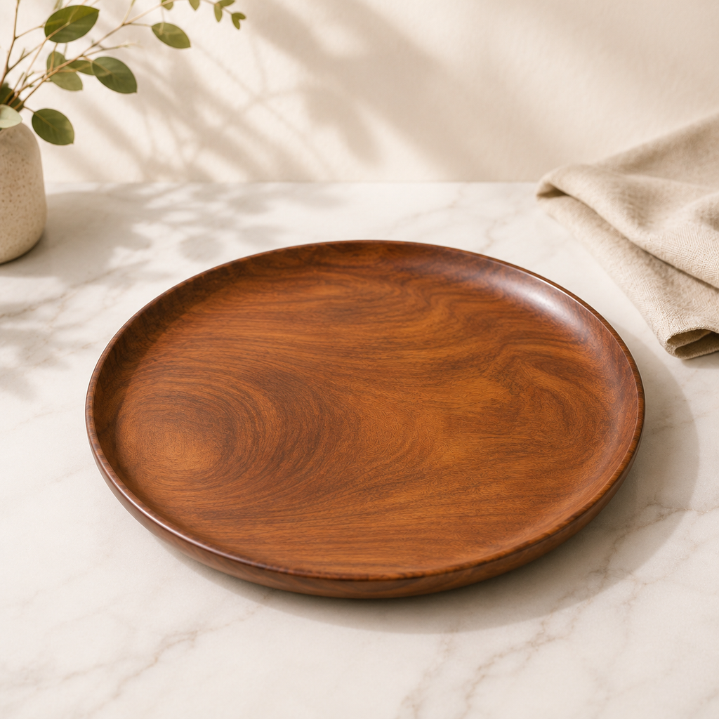 Athena Home Sheesham Wooden Dinner Plate | Set of 1 | 10 inches
