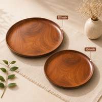 Athena Home Sheesham Wooden Dinner Plate Set of 2 | 12 Inch & 10 Inch Wooden Dinner Plates | Multipurpose Dining Plates