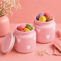 Athena Home Heart Print Baby Pink Ceramic Airtight Jar Set of 2 | Storage Containers with Lid | 800 ml
