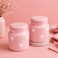 Athena Home Heart Print Baby Pink Ceramic Airtight Jar Set of 2 | Storage Containers with Lid | 800 ml