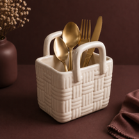 Athena Home Ceramic Storage Basket | Decorative Organizer with Handles | Multipurpose Tabletop Basket