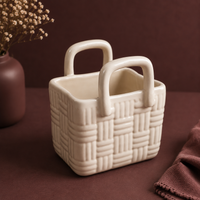 Athena Home Ceramic Storage Basket | Decorative Organizer with Handles | Multipurpose Tabletop Basket