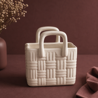 Athena Home Ceramic Storage Basket | Decorative Organizer with Handles | Multipurpose Tabletop Basket