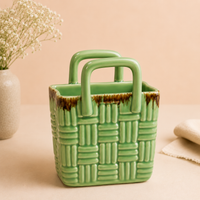 Athena Home Ceramic Storage Basket | Decorative Organizer with Handles | Multipurpose Tabletop Basket