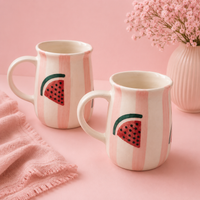 Athena Home Watermelon Print Ceramic Coffee Mug Set of 2 | 400 ml