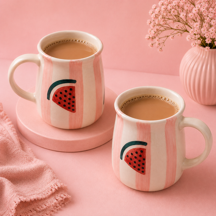 Athena Home Watermelon Print Ceramic Coffee Mug Set of 2 | 400 ml
