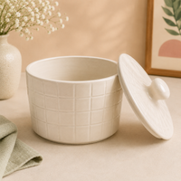 Athena Home White Ceramic Storage Jar with Lid | Multipurpose Kitchen Canister |1500 ml