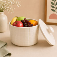 Athena Home White Ceramic Storage Jar with Lid | Multipurpose Kitchen Canister |1500 ml