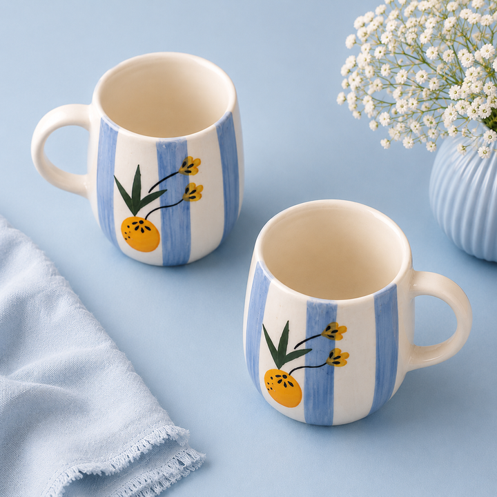 Athena Home Orange Blossom Ceramic Coffee Mug Set of 2 | 300 ml